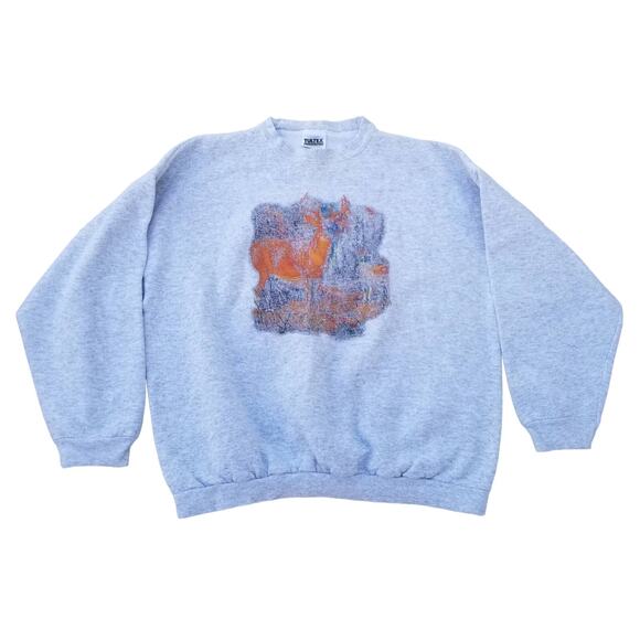 VTG Distressed Deer Print Sweatshirt Size XL Grey Animal Nature Tultex Vintage - Picture 10 of 10
